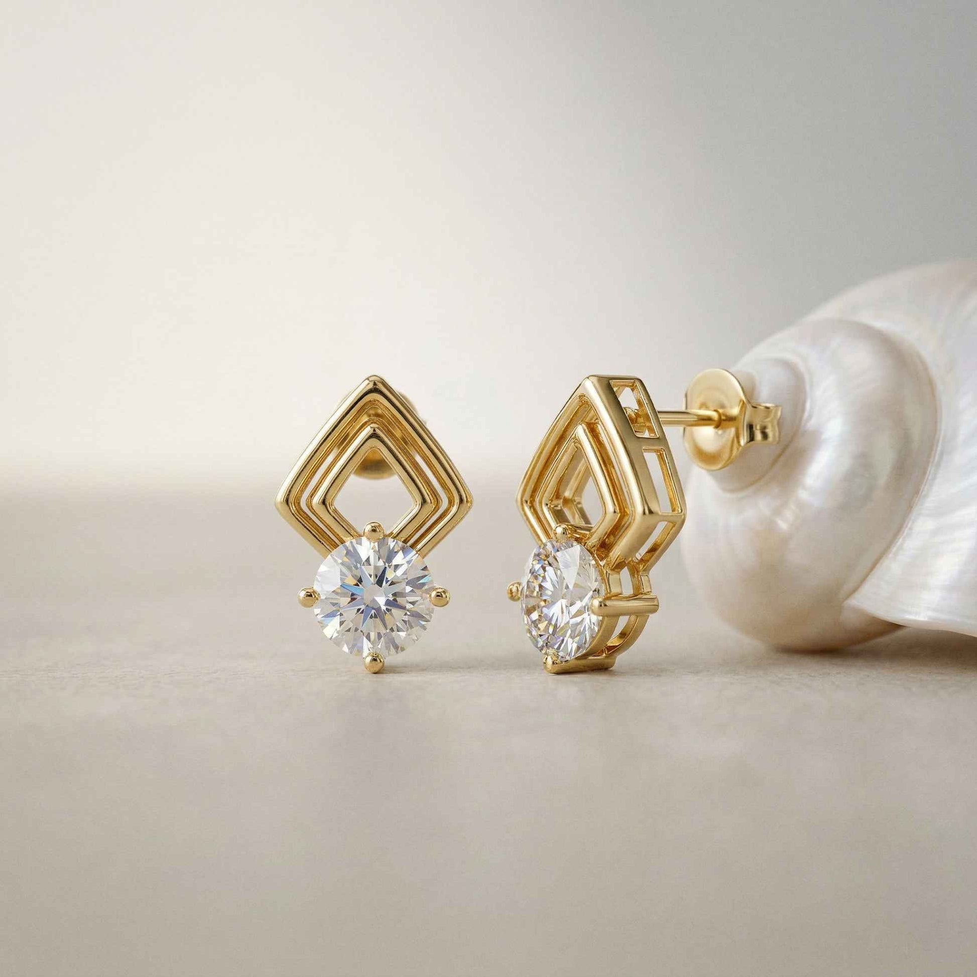 2.5Ct Moissanite Geometric Chevron Drop Stud Earrings