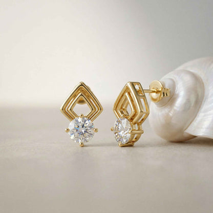 2.5Ct Moissanite Geometric Chevron Drop Stud Earrings