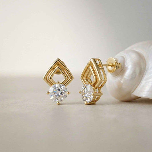 2.5Ct Moissanite Geometric Chevron Drop Stud Earrings