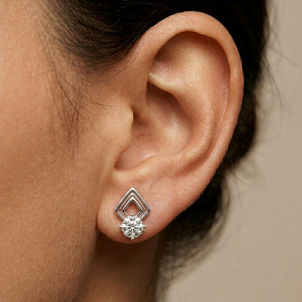 2.5Ct Moissanite Geometric Chevron Drop Stud Earrings