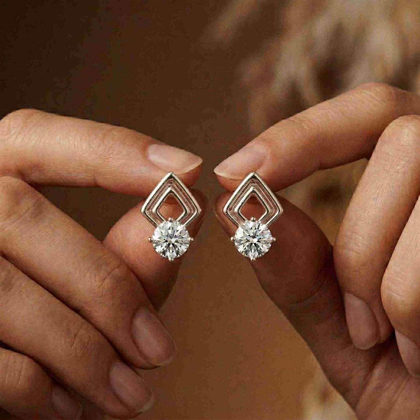 2.5Ct Moissanite Geometric Chevron Drop Stud Earrings