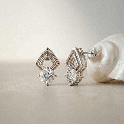 2.5Ct Moissanite Geometric Chevron Drop Stud Earrings