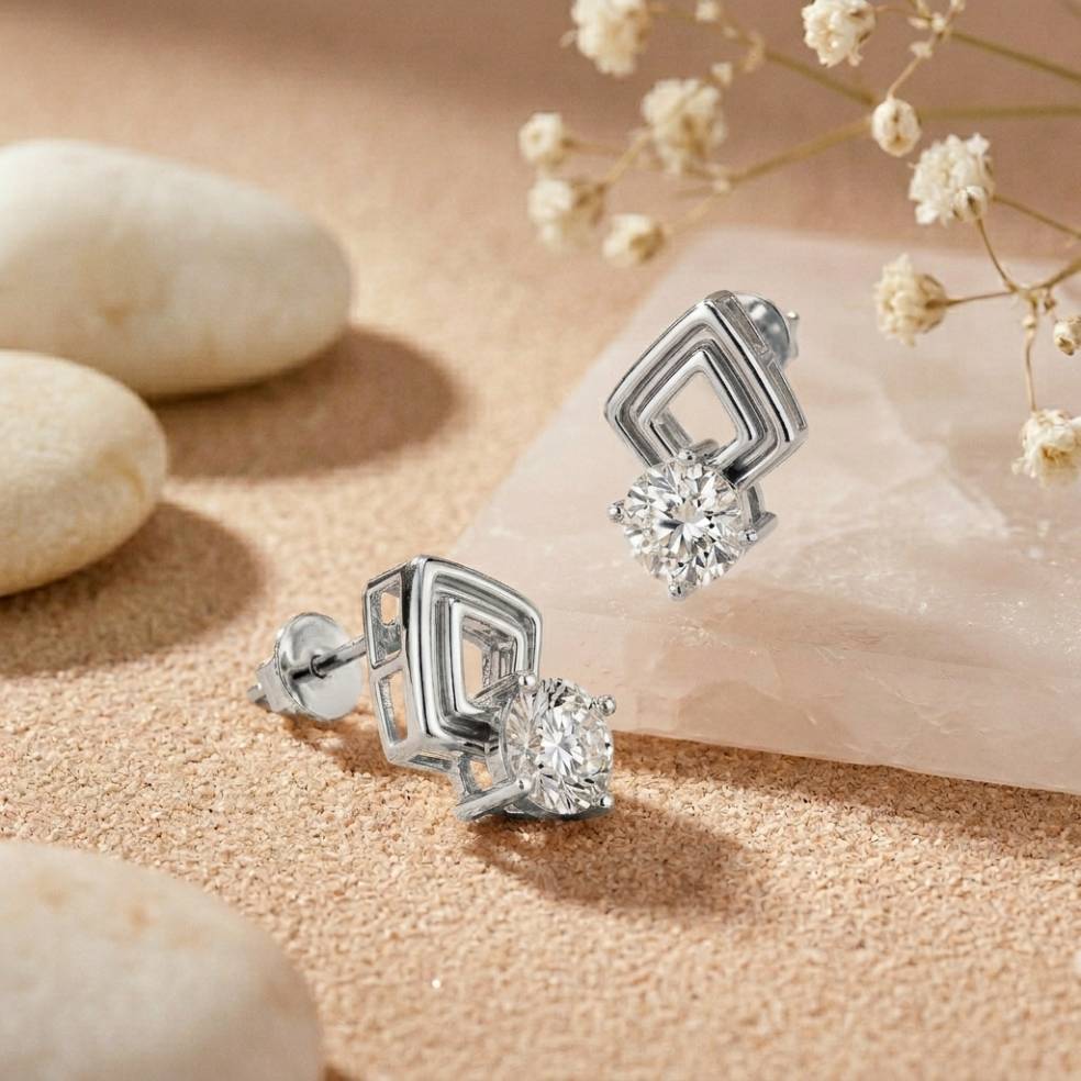 2.5Ct Moissanite Geometric Chevron Drop Stud Earrings