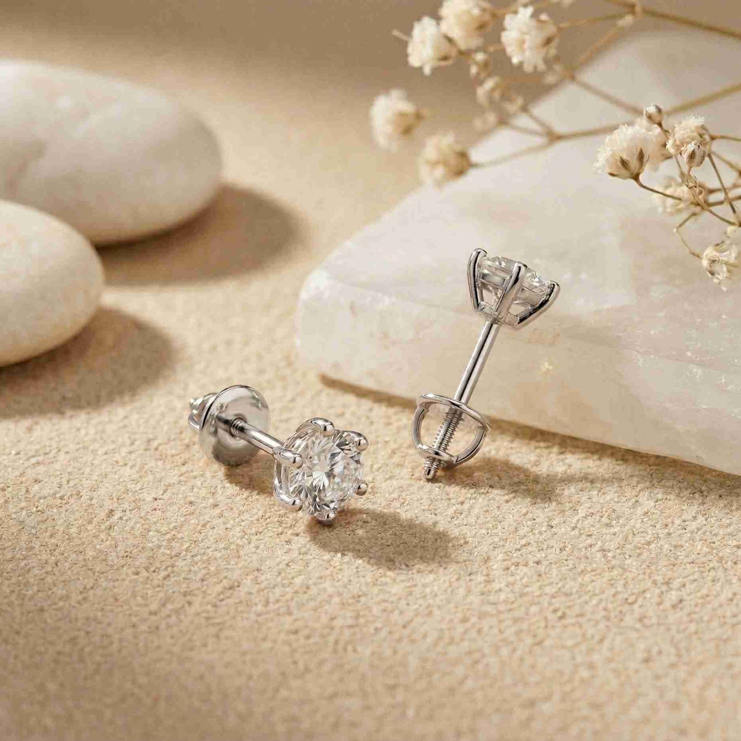 1.22Ct Moissanite Classic Six Prong Stud Earrings