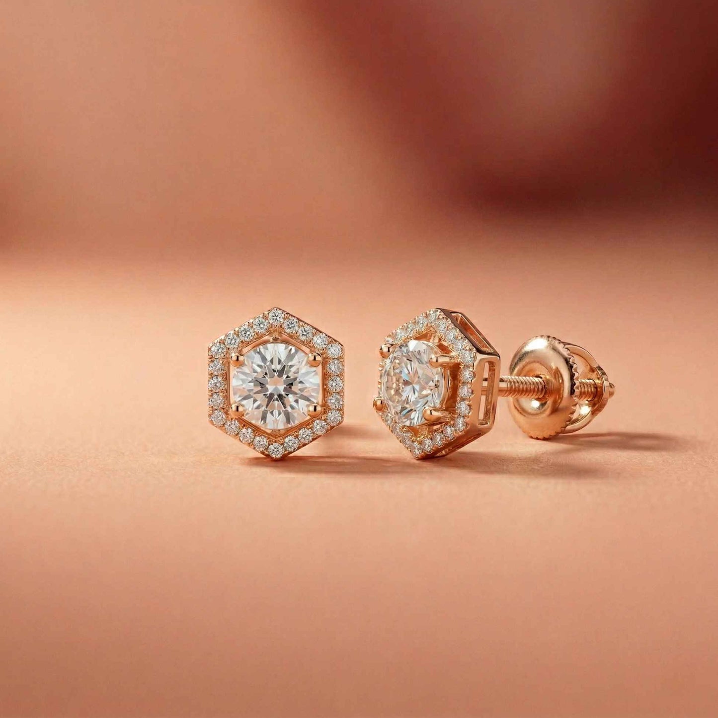 2.98Ct Moissanite Hexagon Halo Stud Earrings