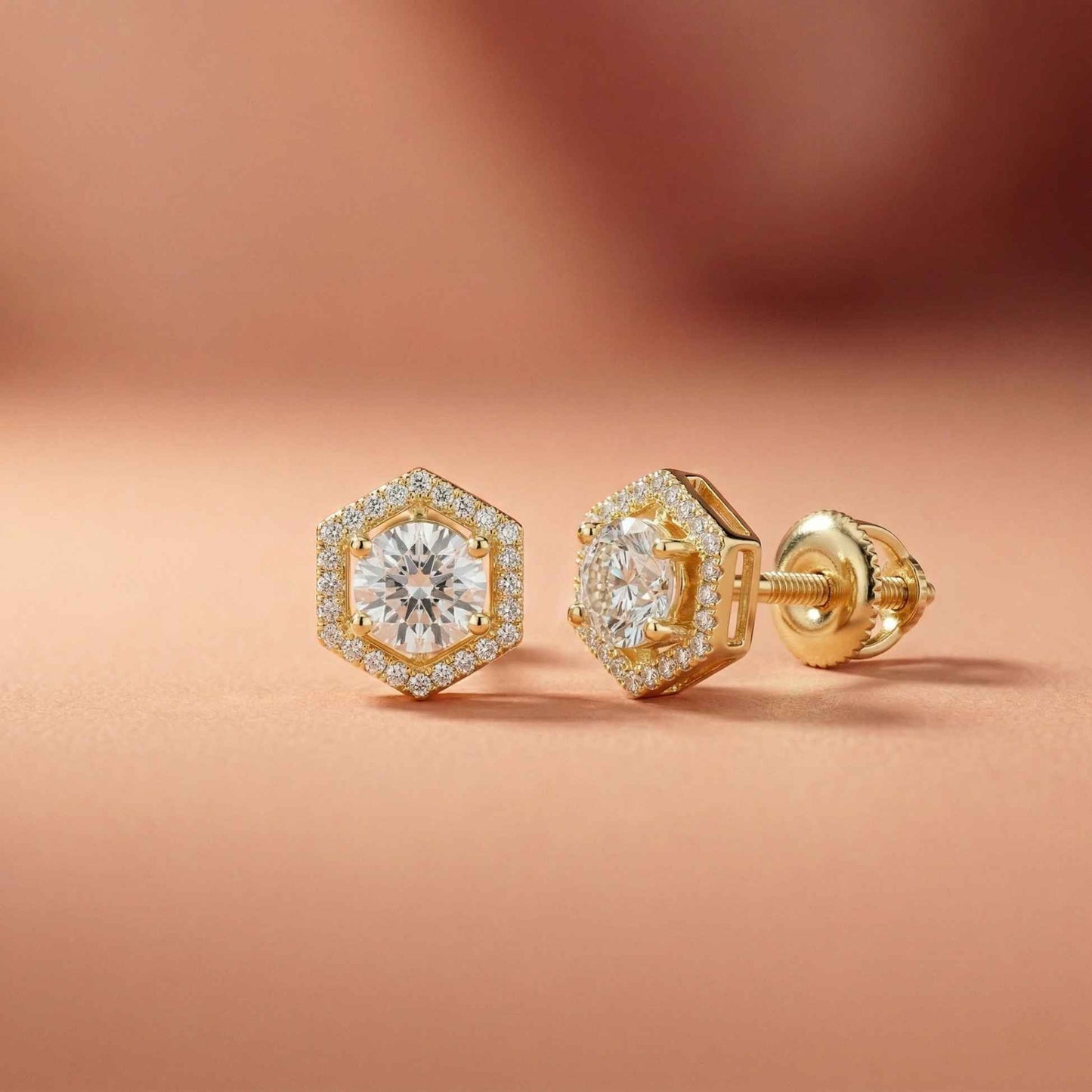 2.98Ct Moissanite Hexagon Halo Stud Earrings