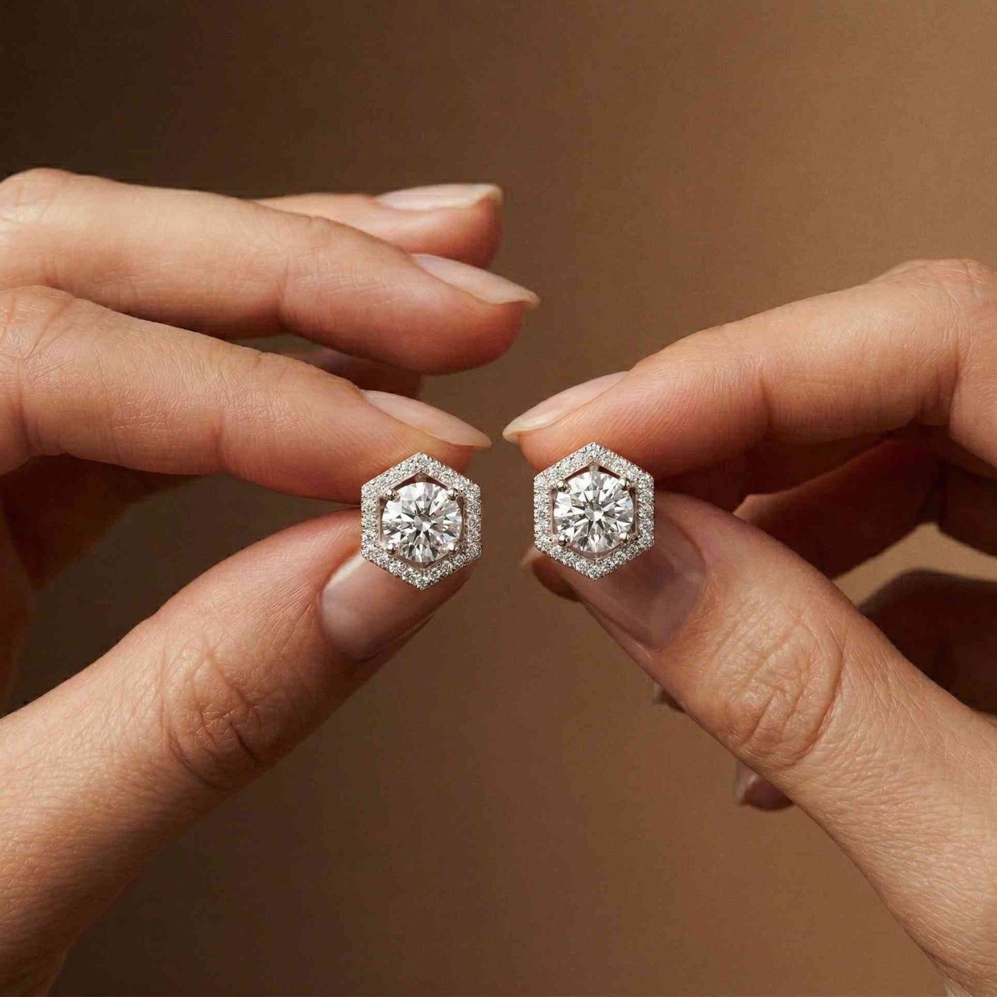 2.98Ct Moissanite Hexagon Halo Stud Earrings