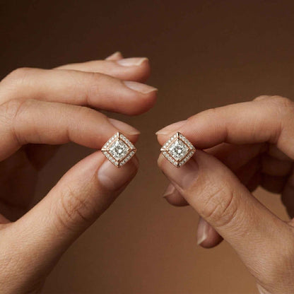 2.9Ct Moissanite Square Halo Stud Earrings