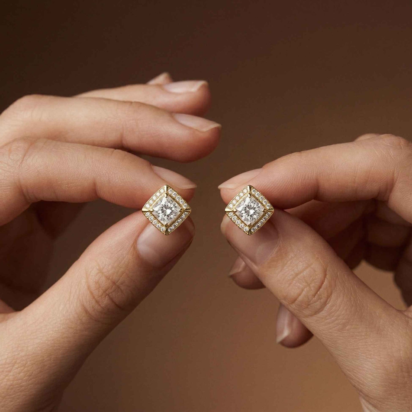 2.9Ct Moissanite Square Halo Stud Earrings