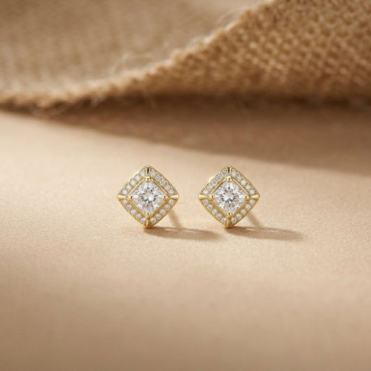 2.9Ct Moissanite Square Halo Stud Earrings