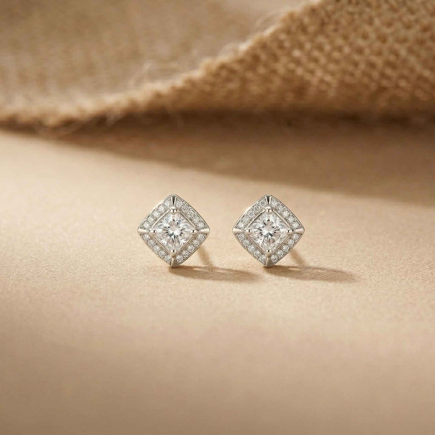 2.9Ct Moissanite Square Halo Stud Earrings