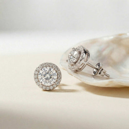 2.90Ct Moissanite Classic Round Halo Stud Earrings