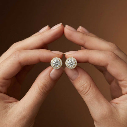 2.90Ct Moissanite Classic Round Halo Stud Earrings