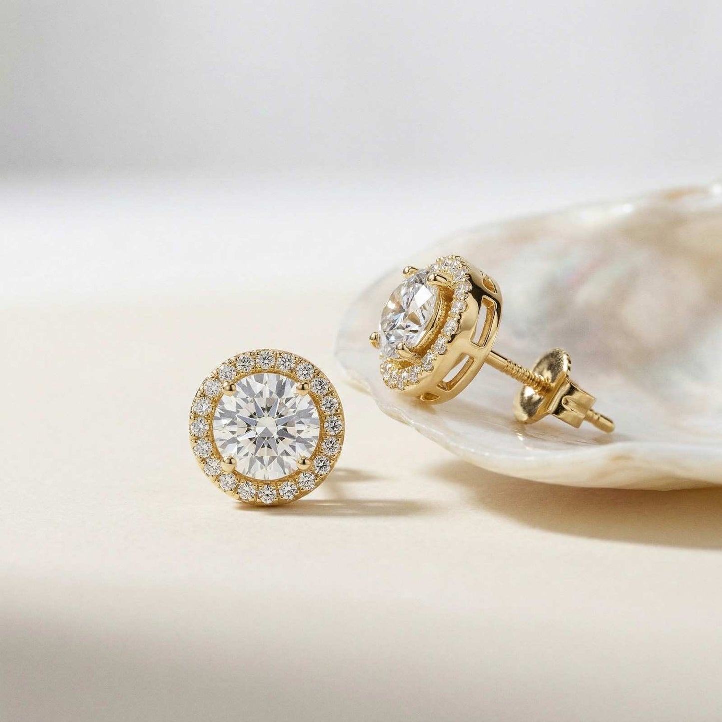 2.90Ct Moissanite Classic Round Halo Stud Earrings