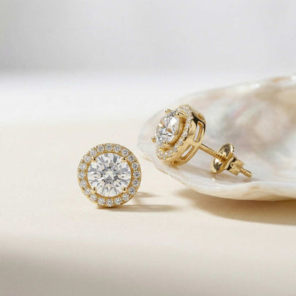 2.90Ct Moissanite Classic Round Halo Stud Earrings