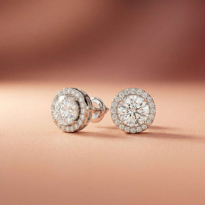 2.90Ct Moissanite Classic Round Halo Stud Earrings