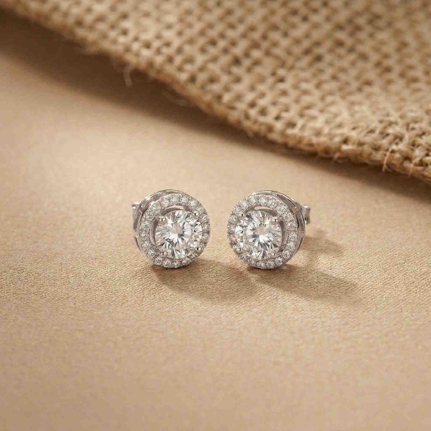2.90Ct Moissanite Classic Round Halo Stud Earrings