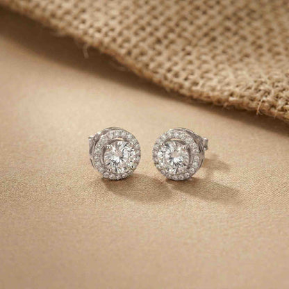2.90Ct Moissanite Classic Round Halo Stud Earrings