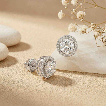 2.90Ct Moissanite Classic Round Halo Stud Earrings