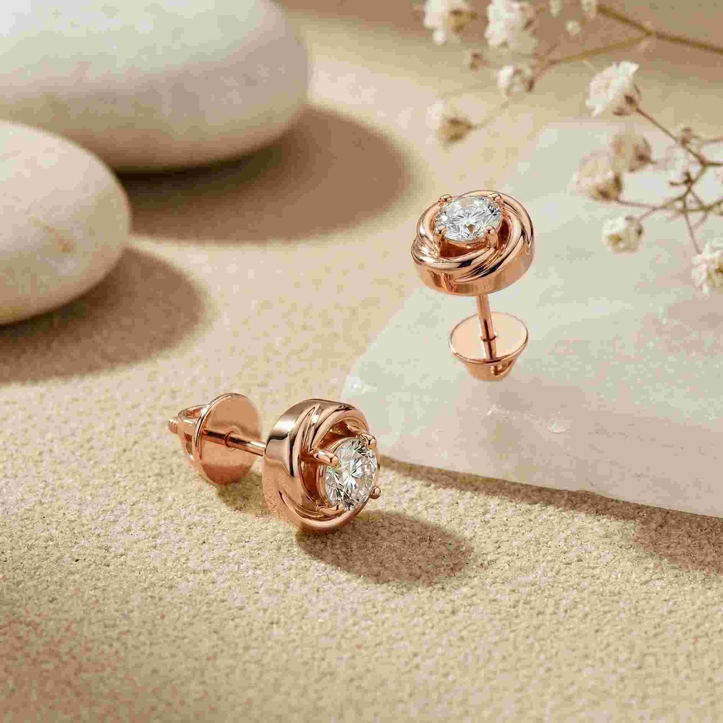 0.47Ct Moissanite Twisted Halo Stud Earrings