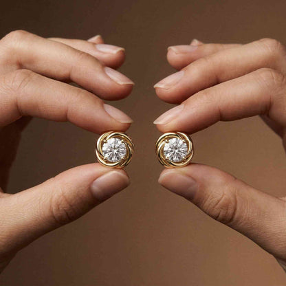 0.47Ct Moissanite Twisted Halo Stud Earrings