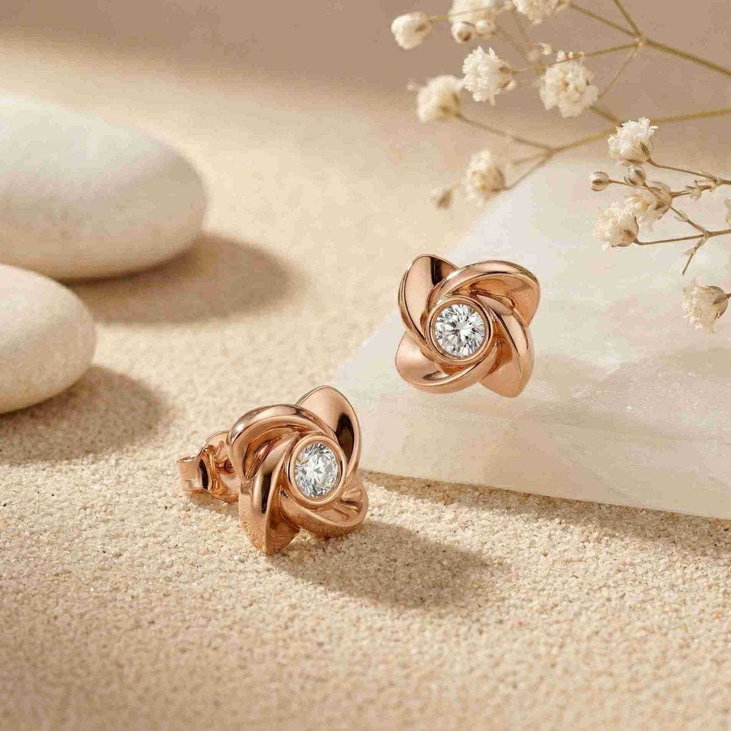 1.8Ct Moissanite Golden Bloom Swirl Stud Earrings