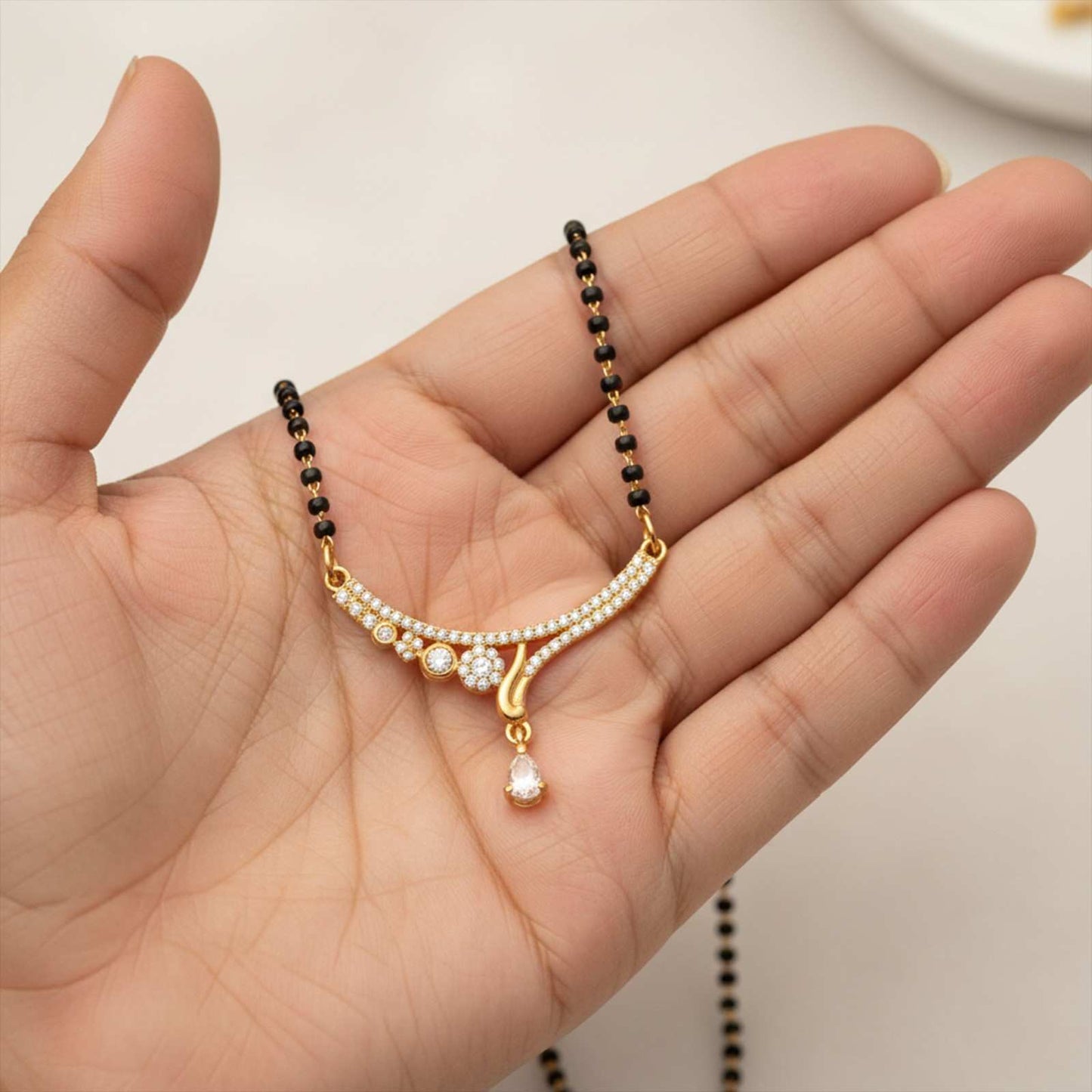 Golden Dishis Floral Design Zircon Mangalsutra