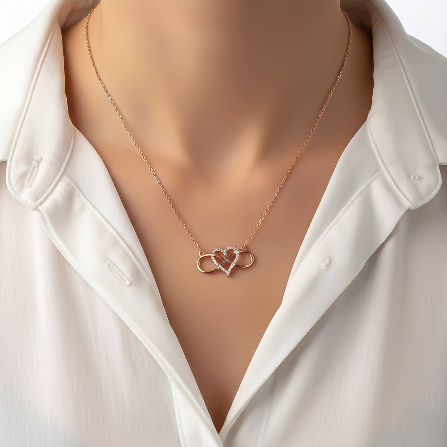 Rose Gold Heart Infinity Necklace
