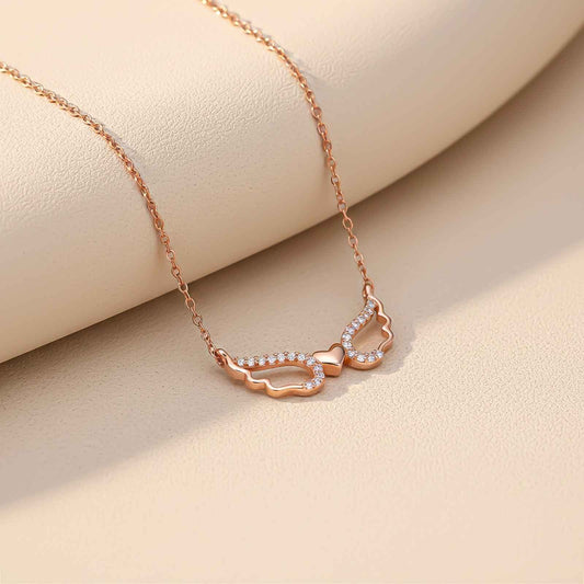 Rose Gold Angel Wings Heart Necklace