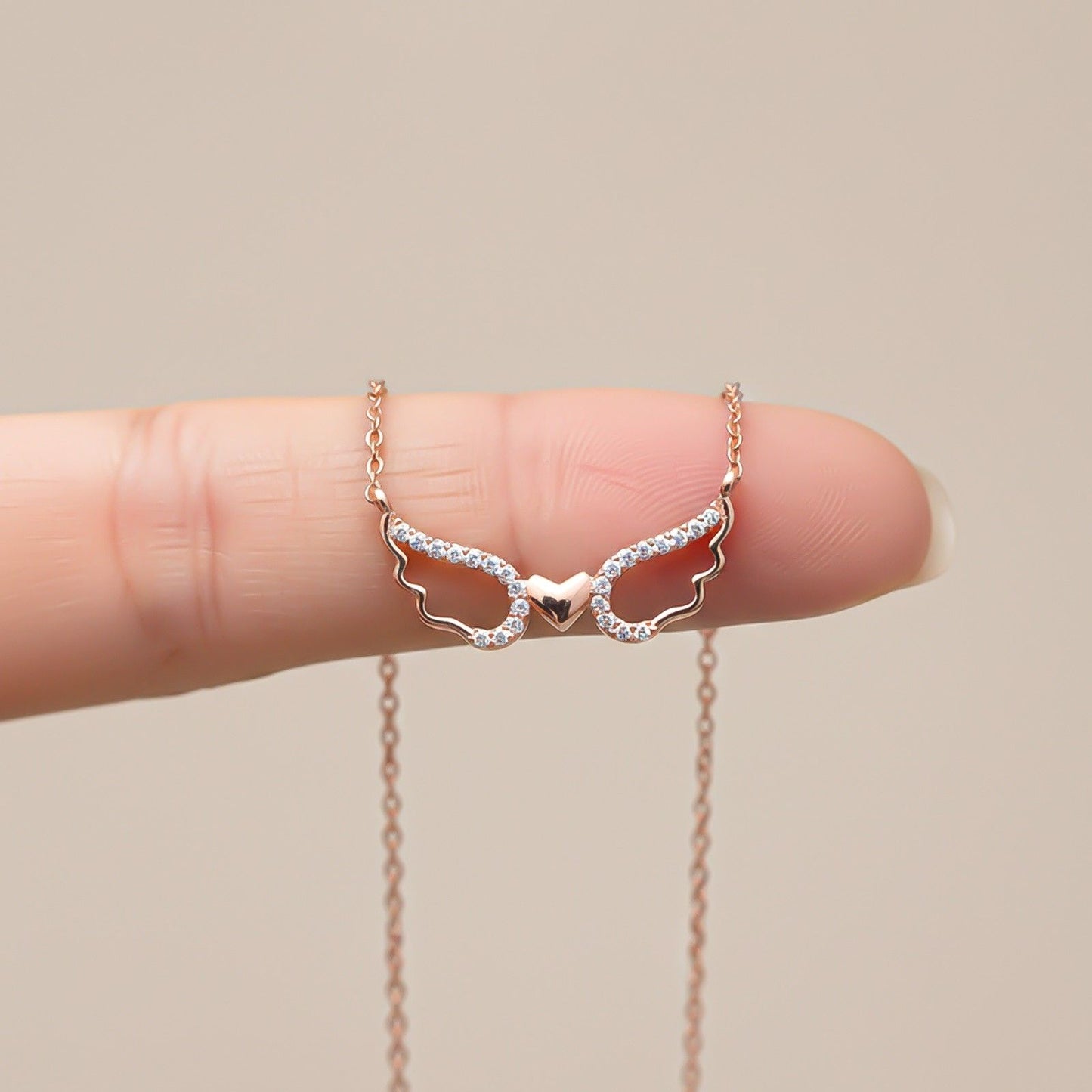 Rose Gold Angel Wings Heart Necklace
