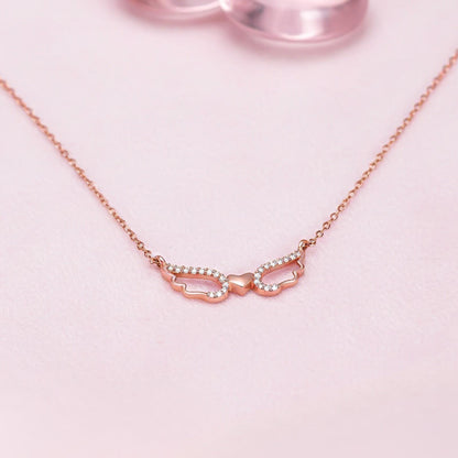 Rose Gold Angel Wings Heart Necklace