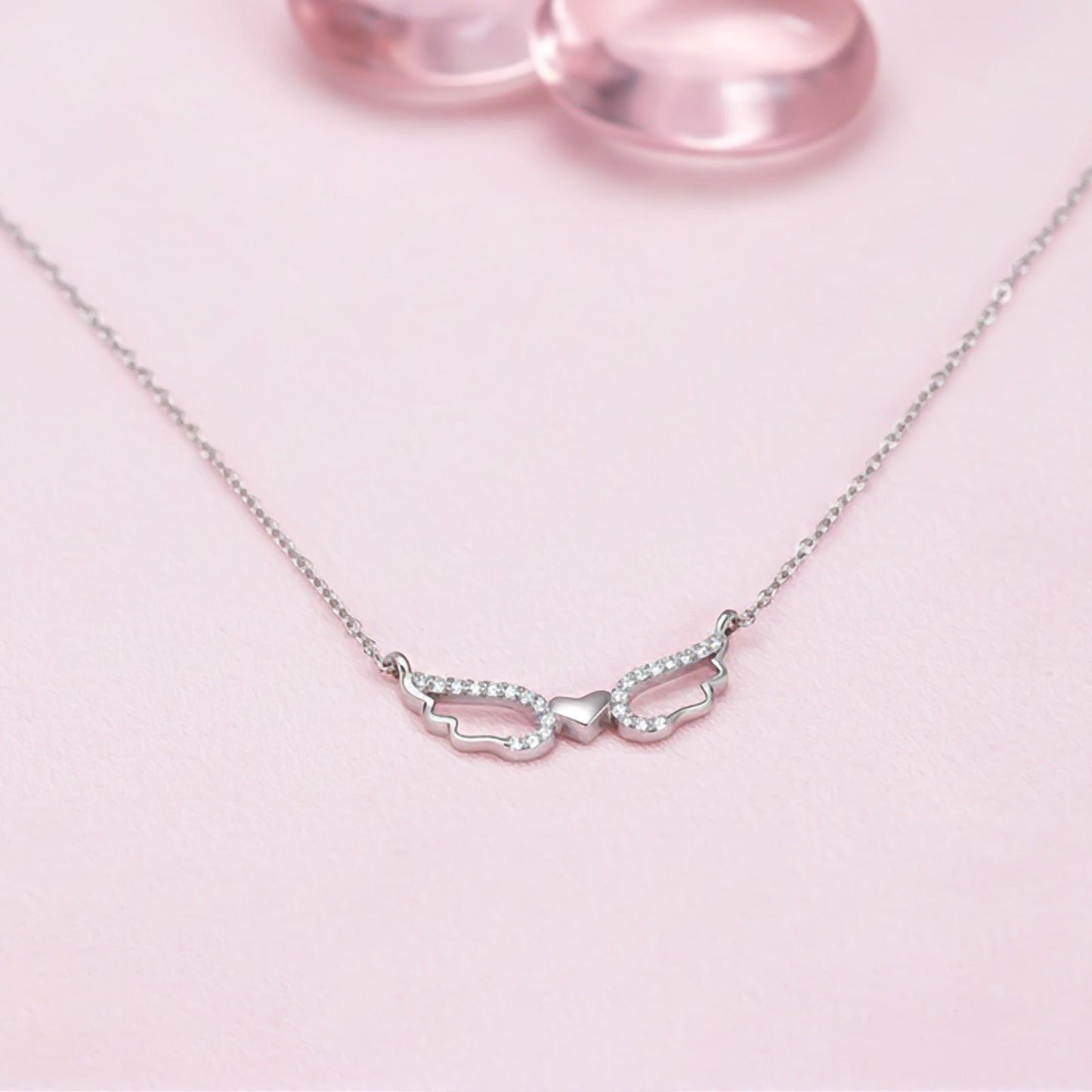 Silver Angel Wings Heart Necklace