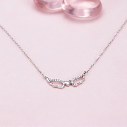Silver Angel Wings Heart Necklace
