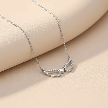 Silver Angel Wings Heart Necklace