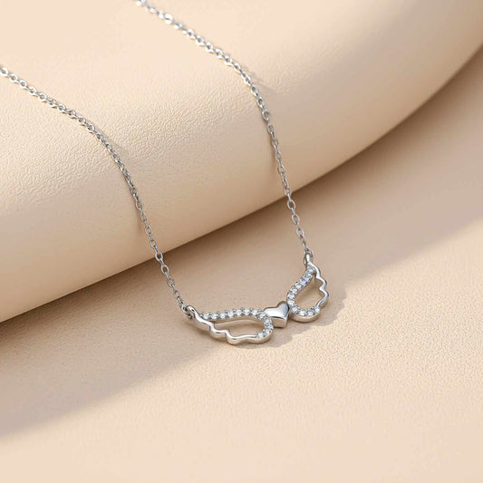 Silver Angel Wings Heart Necklace