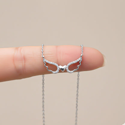 Silver Angel Wings Heart Necklace