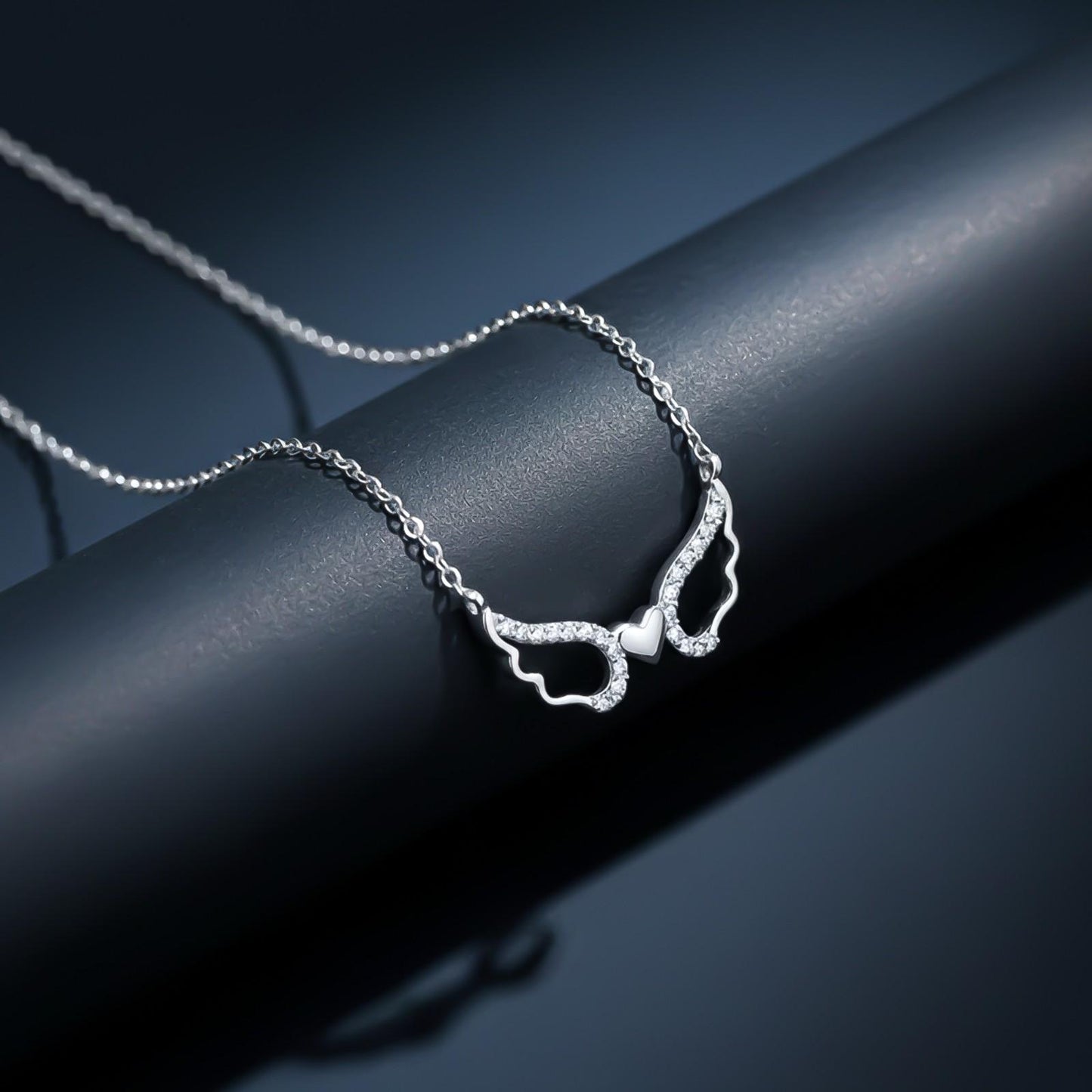 Silver Angel Wings Heart Necklace