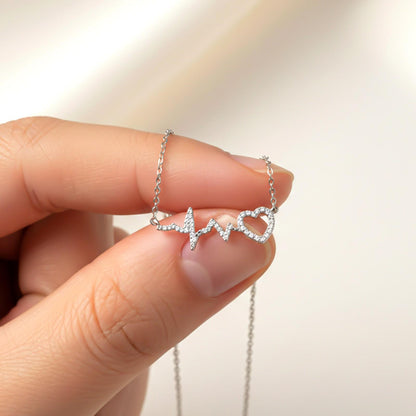 Silver Zircon Heartbeat Necklace