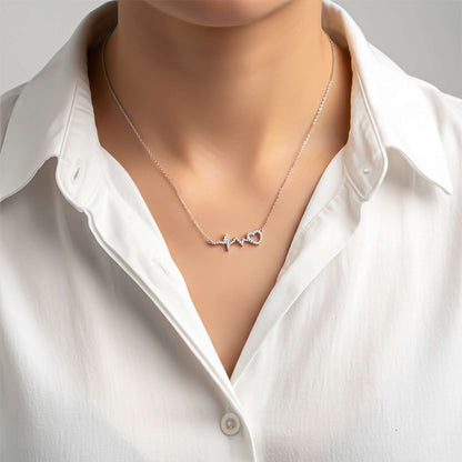 Silver Zircon Heartbeat Necklace