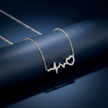 Silver Zircon Heartbeat Necklace