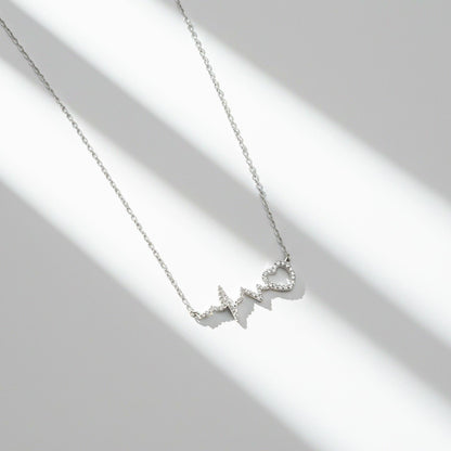Silver Zircon Heartbeat Necklace