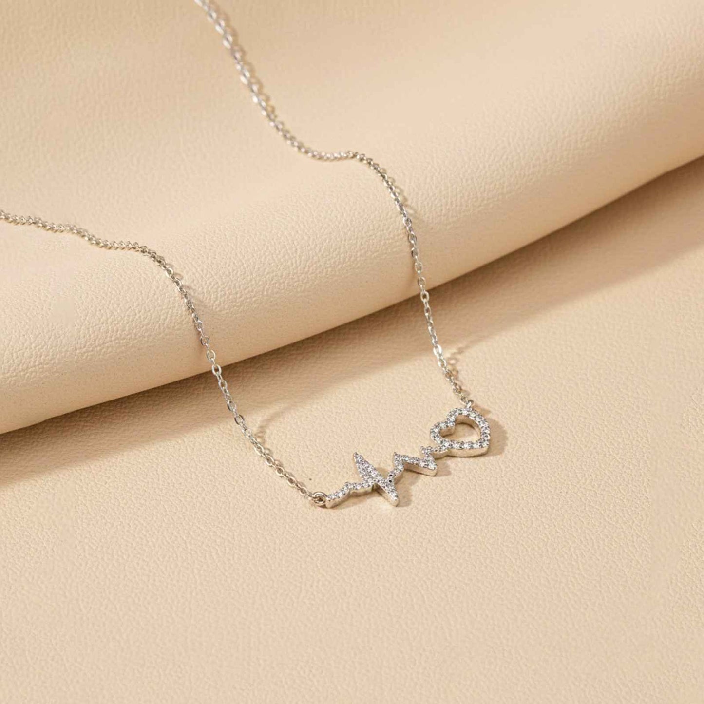 Silver Zircon Heartbeat Necklace