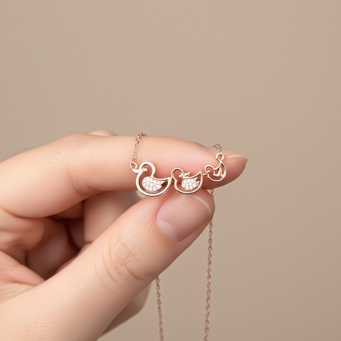 Rose Gold Swim Ducks Necklace