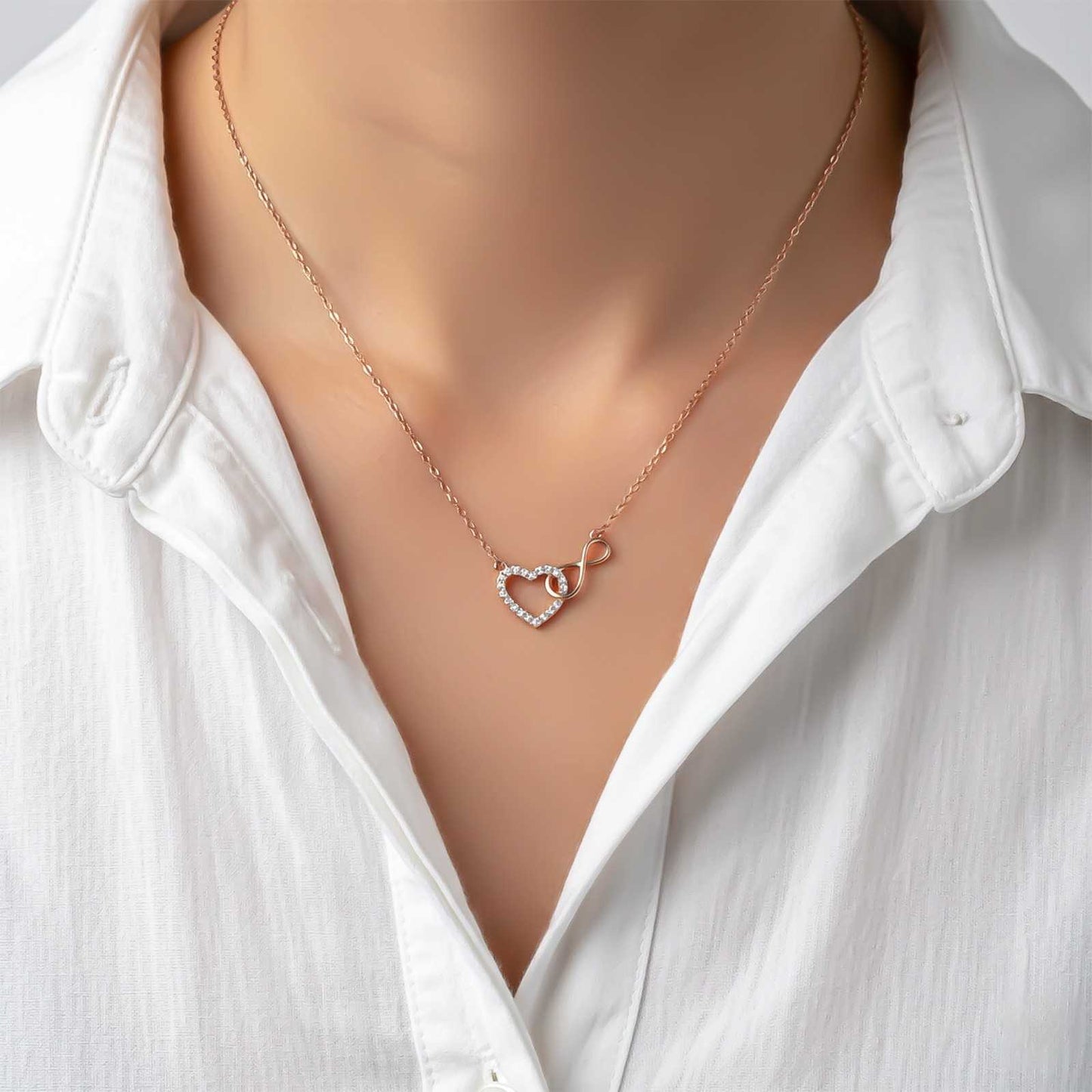 Rose Gold Infinity Zircon Heart Necklace For Women