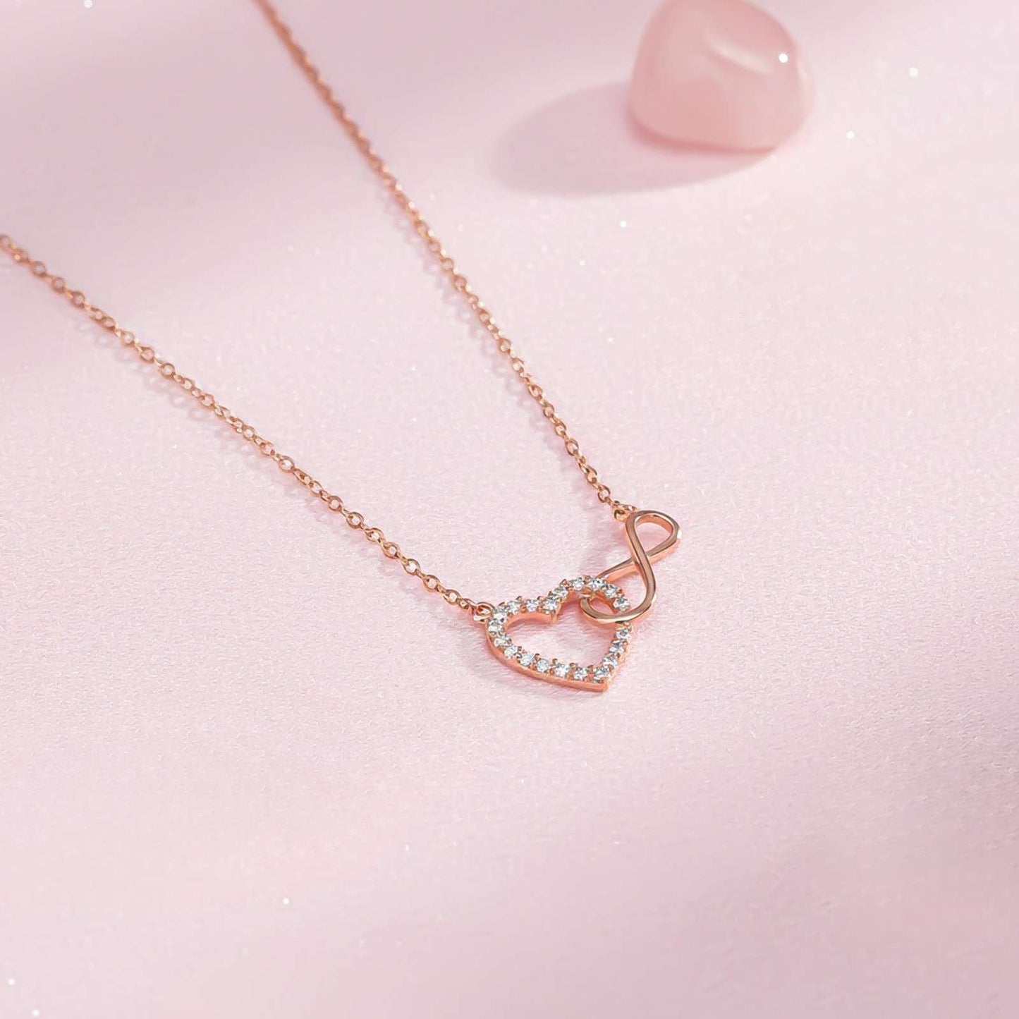 Rose Gold Infinity Zircon Heart Necklace For Women