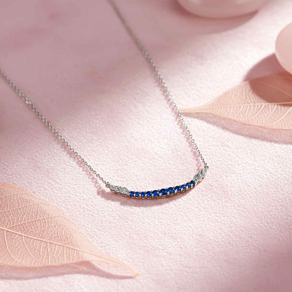 Silver Sapphire Curved Bar Necklace