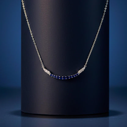Silver Sapphire Curved Bar Necklace