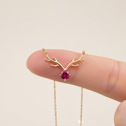 Golden Deer Theme Round Pink Sapphire Necklace