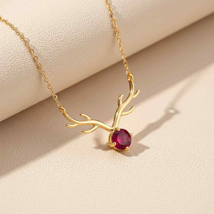 Golden Deer Theme Round Pink Sapphire Necklace