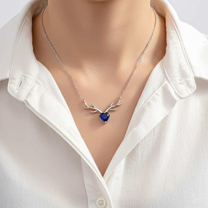 Silver Deer Theme Heart Sapphire Necklace